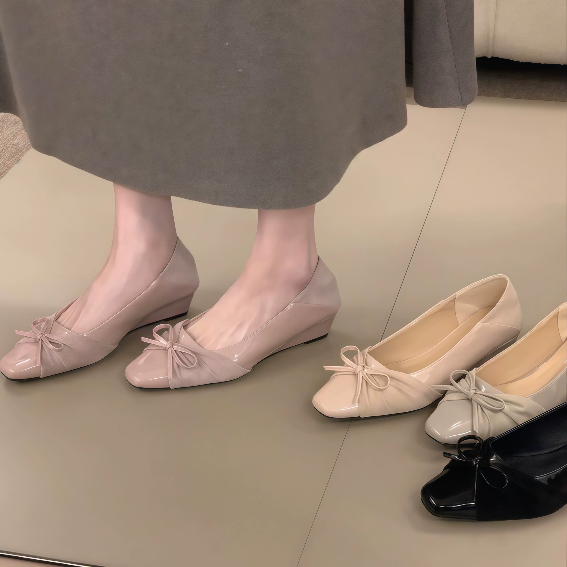 Chuyuji Sapatos Franceses Roxos 2-Vias Cunha 2026 Novo Couro Sintético Macio Slip On, Mulher, Escritório