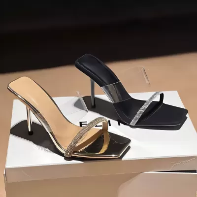 Chuyuji Rhinestone High Heel Strap Slippers Women 2026 Summer New Stiletto Outdoor Sandals · YANYAN China shoe factory