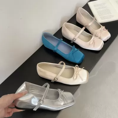 Chuyuji Hidden Wedge Ballet Square Toe Satin Shoes Women 2026 Spring Summer Flat Mary Jane · YANYAN China shoe factory