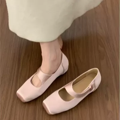 Chuyuji Hidden Wedge Thick Sole Square Toe Buckle Shoes Women 2026 New French Satin Ballet · YANYAN China shoe factory