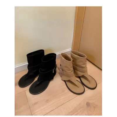 Chuyuji Petite Hidden Wedge Toe Loop Bootie Sandals Women 2026 Fall Summer Trendy Short · YANYAN China shoe factory