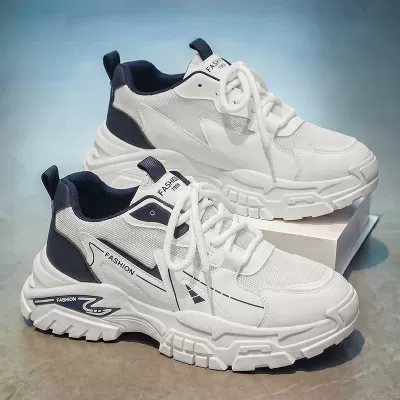 Men's Summer Breathable Mesh Casual Running Shoes Teenager Thick Sole White Dad Sneakers · YANYAN China shoe factory