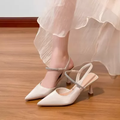 Chuyuji French Elegant High Heels Women Stiletto Pointed Rhinestone Closed Toe Strap Summer · YANYAN China shoe factory