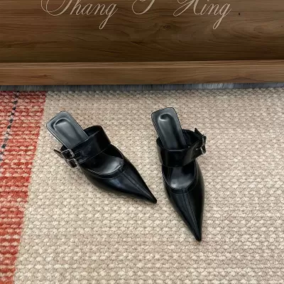 Chuyuji 2026 Spring Summer Stiletto Heels Pointed Buckle Back Open Flat Mules Closed Toe · YANYAN China shoe factory