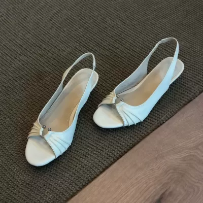 Chuyuji Frances Sandálias Salto Alto Oco Pregueado Tira Tornozelo Stiletto Fivela Peep Toe Mulher