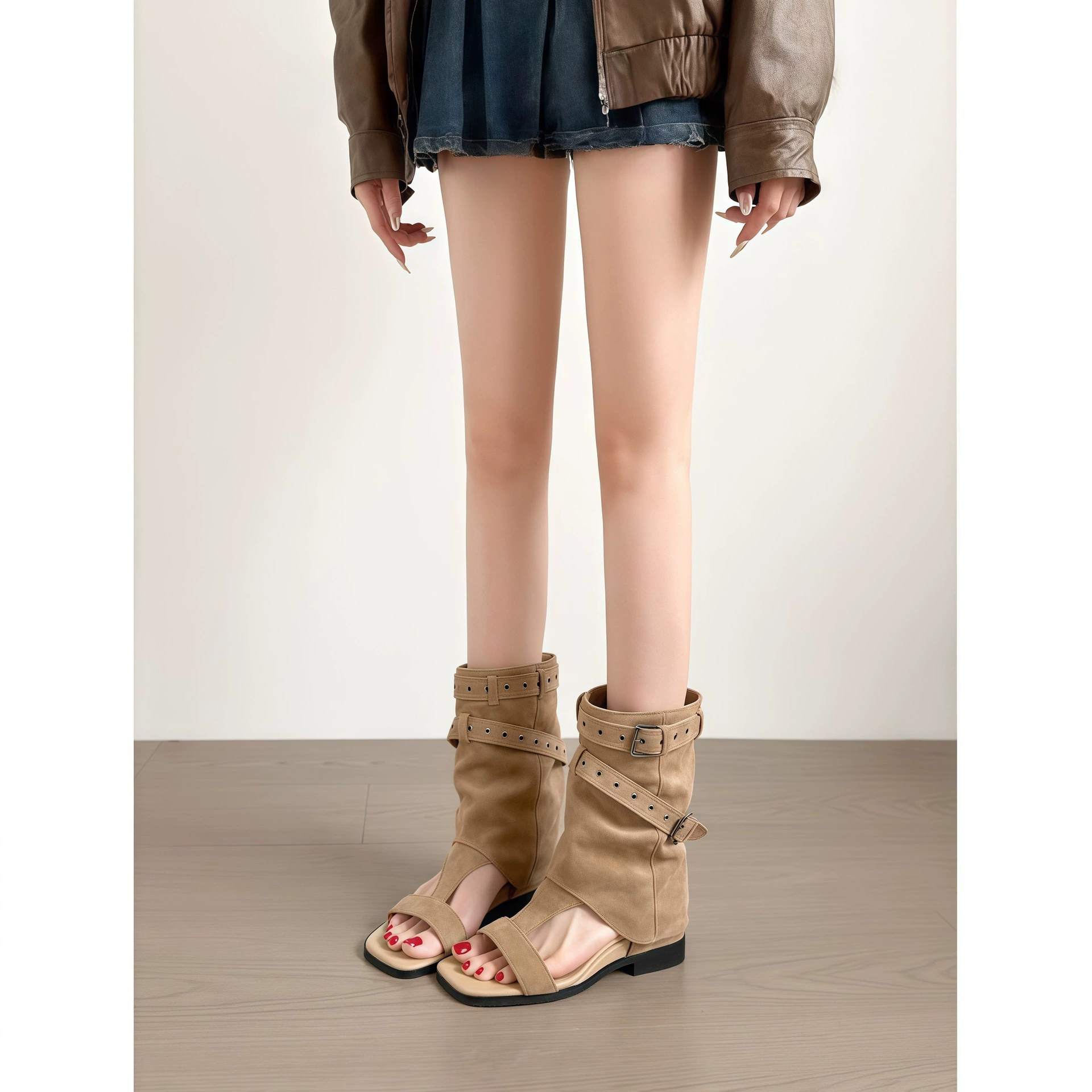 Chuyuji Sandálias Bota Retrô Tendência Mulher Verão 2026 Novo Fivela Cinto Oco Romano Botas