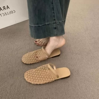 Chuyuji Designer Mesh Closed Toe Mules Women Outdoor Slip On Breathable Hollow Flat