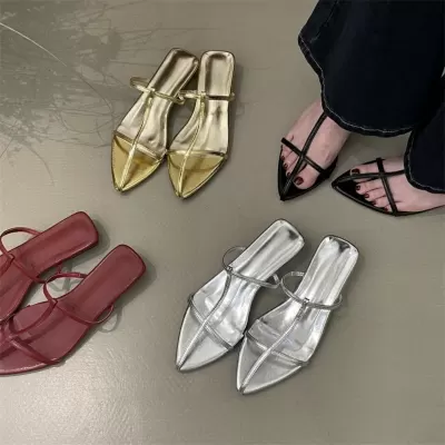 Chuyuji 2026 Summer New Pointed Chunky Heel Thin Strap Sandals Low Heel Vacation Roman · YANYAN China shoe factory