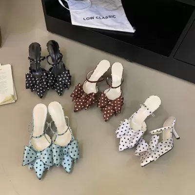 Chuyuji Women's Sweet Polka Dot Pointed Toe Stiletto Heels with Bow Backless · YANYAN China shoe factory