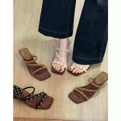 Chuyuji Women's Roman Square Toe Chunky Heel One-Band Sandals 2026 New · YANYAN China shoe factory