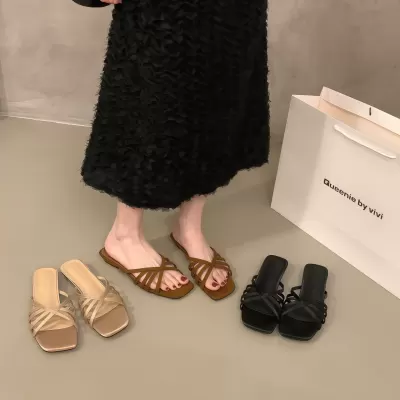 Chuyuji Women's Square Toe French Bow One-Band Wedge Sandals for Dresses · YANYAN China shoe factory