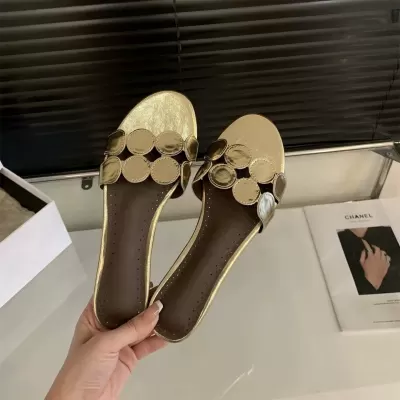 Chuyuji Women's French Round Toe Buckle One-Band Wedge Sandals Summer Luxury