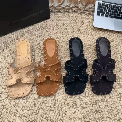 Women's French Retro Handmade Woven H-Strap Wedge Sandals for Summer Beach Vacation · YANYAN China shoe factory