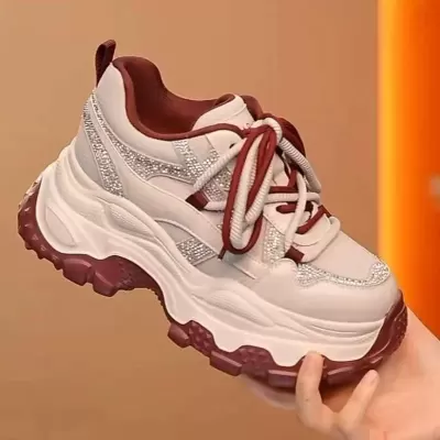 2026 Spring Fall Women's Height Increasing Dad Sneakers, Breathable Rhinestone Thick Sole Casual Shoes · YANYAN China shoe factory