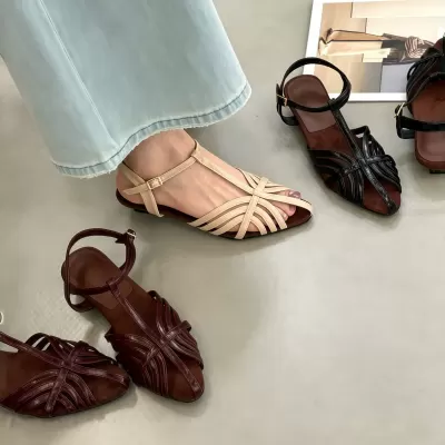 Women's 2026 Summer New Closed Toe Low Heel Comfort Roman Sandals Retro · YANYAN China shoe factory