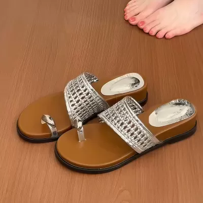 Women's Metal Toe Loop Wedge Sandals Elegant Comfort Beach Vacation Slides · YANYAN China shoe factory