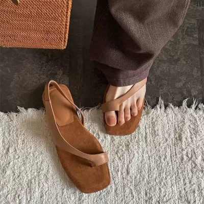 Women's Minimalist Back Strap Flat Sandals Summer Square Toe Toe Post Vacation