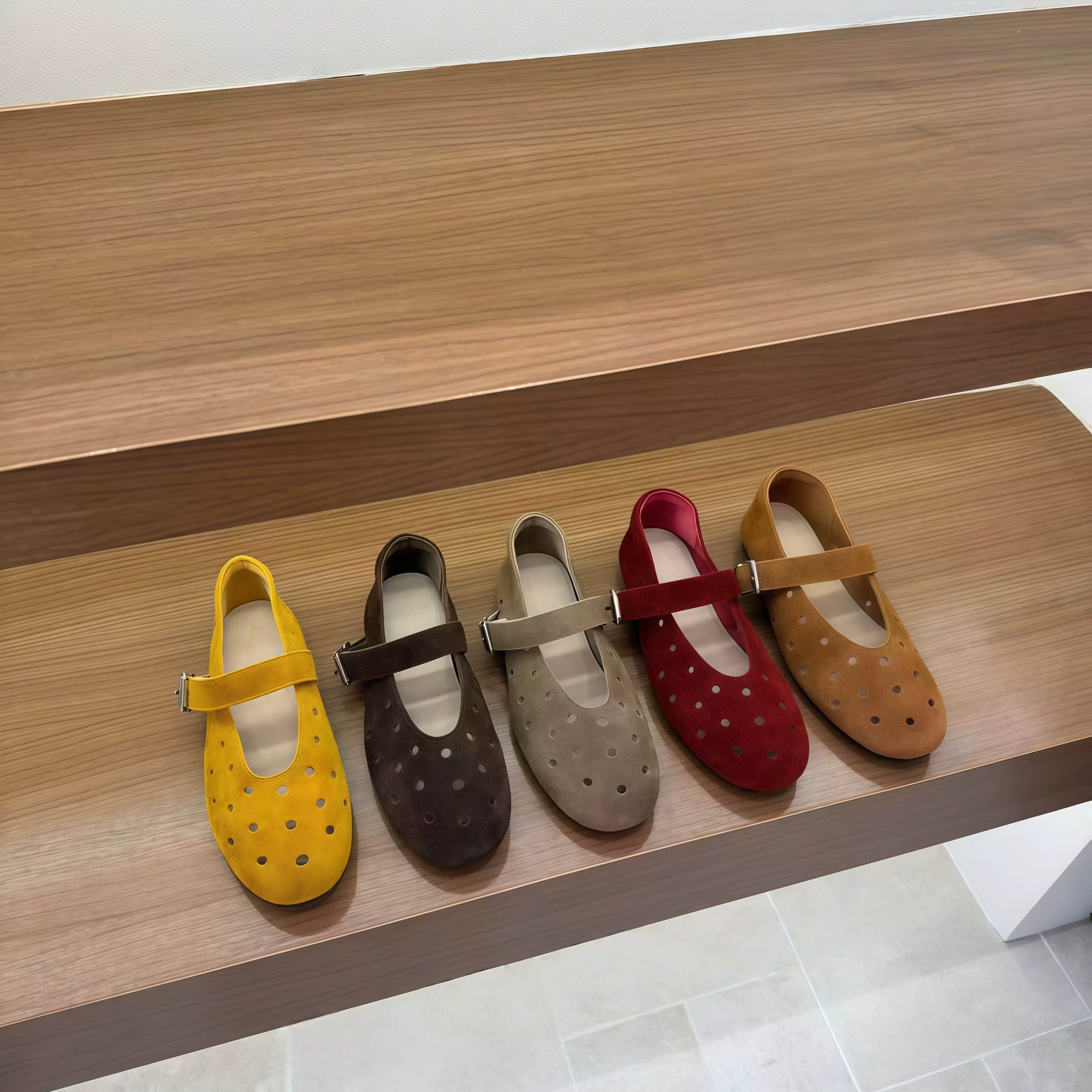 Sapatos Femininos Coreanos Renda Mary Jane Uma Tira Rasteiras Respiráveis Conforto