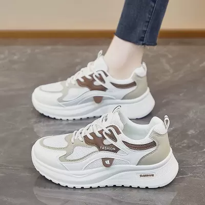2026 Spring Summer Women's Mesh Breathable Thick Sole Dad Sneakers, Lightweight Soft Sole White Shoes · YANYAN China shoe factory