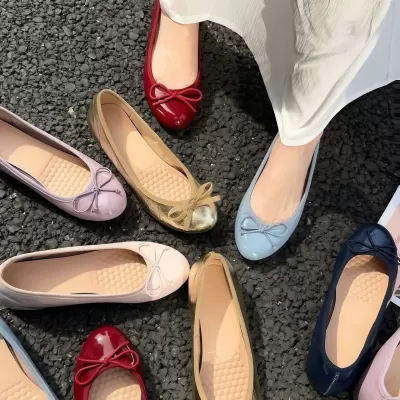 Women's French Ballet Bow Round Toe Flats 2026 New Style Soft Sole Shoes · YANYAN China shoe factory