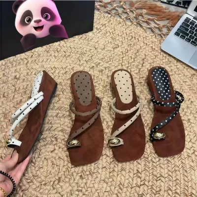 Women's French Polka Dot Wedge Sandals 2026 Summer High Heels with Metal Buckle · YANYAN China shoe factory