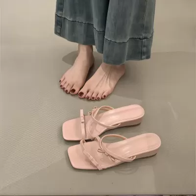 Women's French Open Toe Slide Sandals 2026 Summer Pink Wedge Beach Vacation · YANYAN China shoe factory