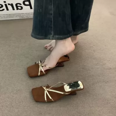 Women's Gold Chunky Heel French Strappy Sandals 2026 Summer High Heel for Dress · YANYAN China shoe factory