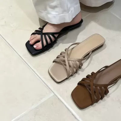 Women's French Retro Casual Slide Sandals Summer Open Toe Low Heel Fairy Style · YANYAN China shoe factory