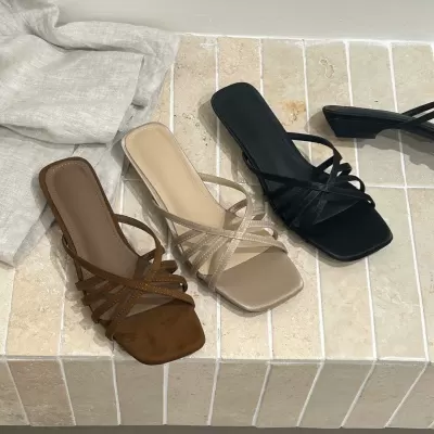 Women's 2026 Summer Open Toe Low Heel Fashion Fairy One-Strap Slide Sandals Korean · YANYAN China shoe factory