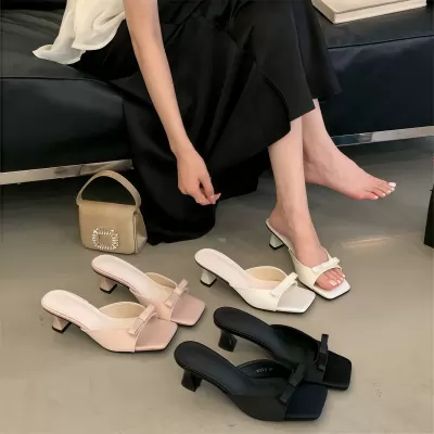 Women's French Bow High Heel 5cm One-Strap Open Toe Elegant Evening Sandals · YANYAN China shoe factory