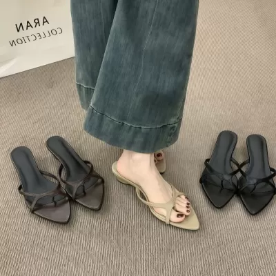 Women's French Cross Strappy Slide Sandals 2026 Spring Summer Casual Wedge Toe Loop · YANYAN China shoe factory