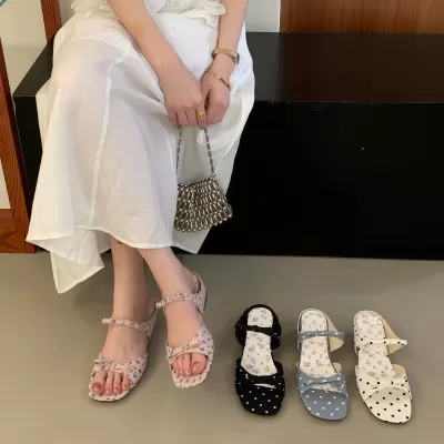 Women's French 2026 New Soft Bow One-Strap Sandals Summer Polka Dot Sweet Comfort · YANYAN China shoe factory