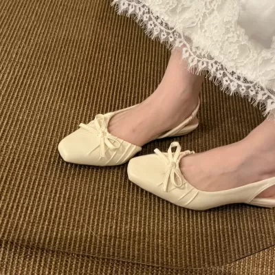 Women's Soft Fairy Closed Toe Sandals 2026 Spring Summer French Elegant Pleated Bow · YANYAN China shoe factory