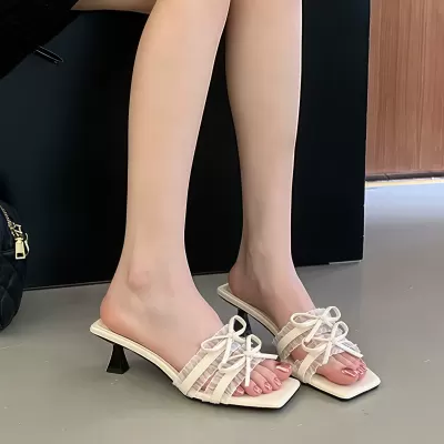Women's Square Toe Kitten Heel Slide Sandals, 2026 Summer New Arrival · YANYAN China shoe factory