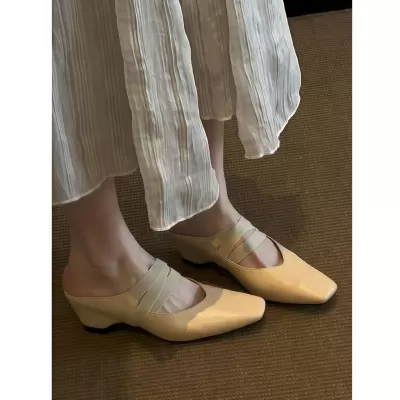Women's French Cross Strap Square Toe Mary Jane Slides, Inner Height · YANYAN China shoe factory