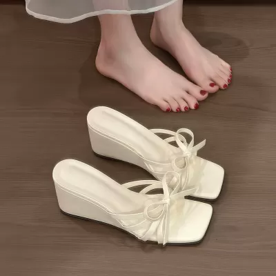 Women's Wedge Sandals, Summer French Fairy Style Thick Sole Slides · YANYAN China shoe factory