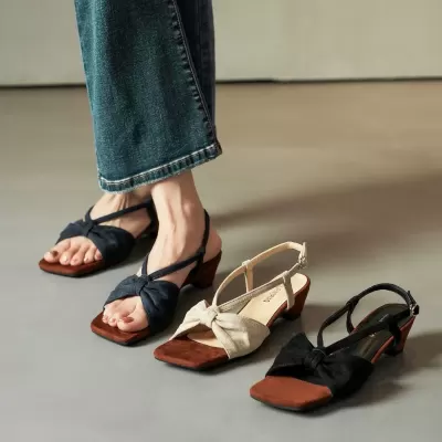 Women's 2026 Summer Korean High Heel Sandals Black Square Toe Back Strap Chunky Heel · YANYAN China shoe factory