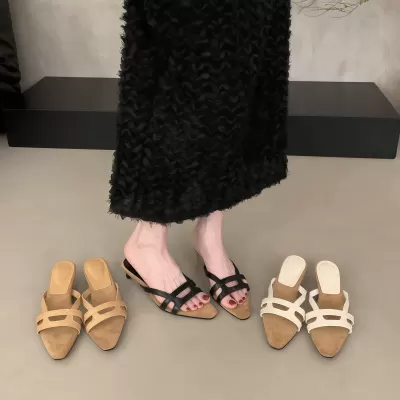Women's Chunky Heel French Slide Sandals, 2026 Summer for Dresses · YANYAN China shoe factory