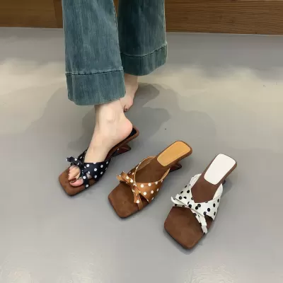 Women's French Bow Polka Dot Wedge Slide Sandals, 2026 Summer Vacation
