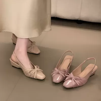 Women's French Bow Chunky Heel Mules, Summer Fairy Bridesmaid Shoes · YANYAN China shoe factory