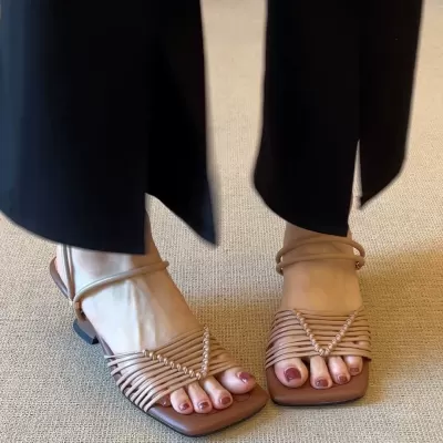 Women's Vacation Woven Two-Way Heel Sandals, Fashion Comfort Slides · YANYAN China shoe factory