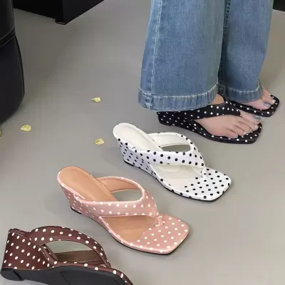 Women's French Wedge Polka Dot Thong Sandals, Summer Sexy High Heel · YANYAN China shoe factory