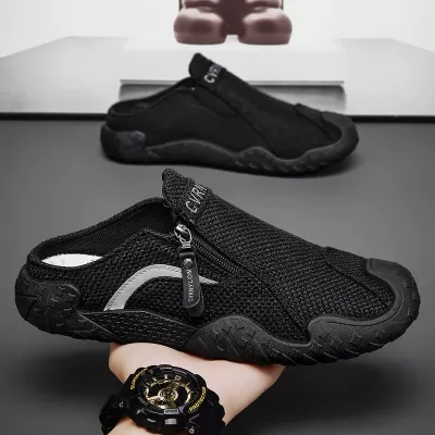 Men's 2026 Summer New Breathable Slip-On Canvas Shoes, Anti-Slip Half Slippers, Fashion Casual