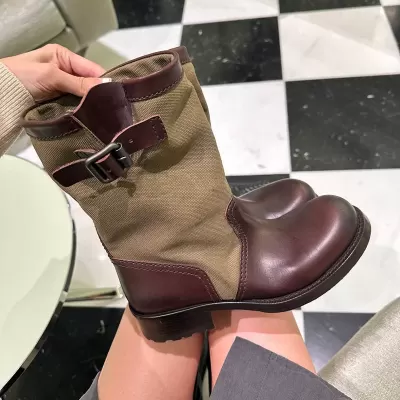 Women's Retro Color Block Mid Calf Boots, 2026 Summer Chunky Heel · YANYAN China shoe factory