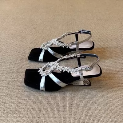 Women's French Crystal Comfort Heel Sandals, 2026 Square Toe Roman · YANYAN China shoe factory