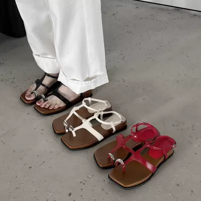 French Retro Square Toe Platform Toe Ring Sandals Women Summer Bohemian · YANYAN China shoe factory
