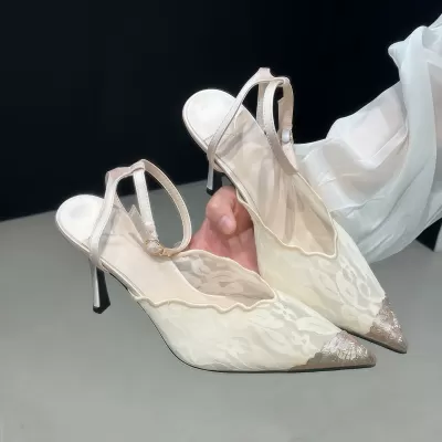 Gold Pointed Toe Lace Stiletto Heel Sandals Women Spring Summer Sexy · YANYAN China shoe factory