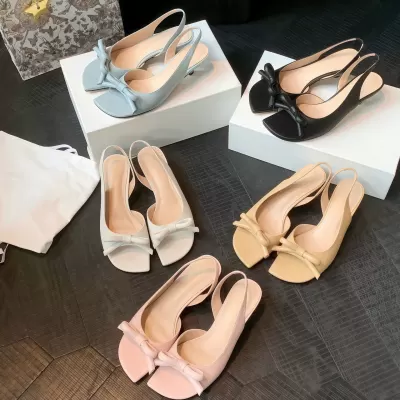 French 2026 New Square Toe Bow Backless Open Toe Stiletto Sandals Women · YANYAN China shoe factory