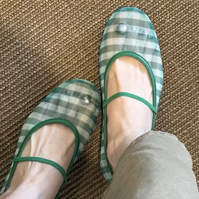 Plaid Mesh Breathable Soft Sole Flats Women Summer Casual Comfortable · YANYAN China shoe factory