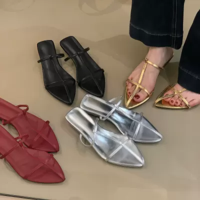 Designer Minimalist Sandals Women 2026 Summer French Premium Thin Strap Low · YANYAN China shoe factory